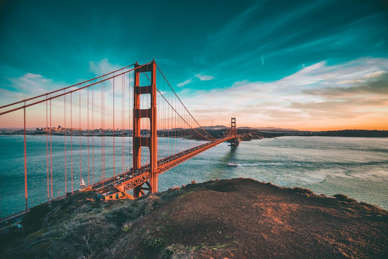Long span bridge at dusk